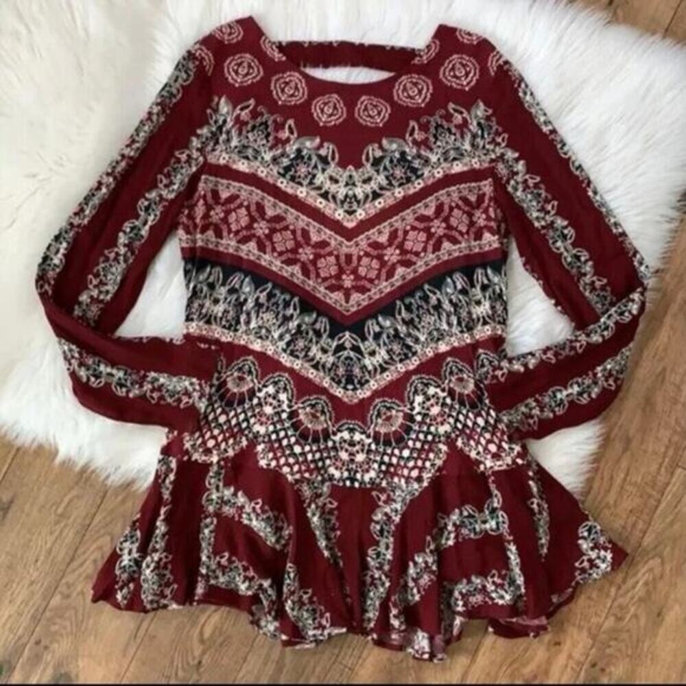 Free People Smooth Talker Tunic Dress Maroon Open Back Flouncy Medium